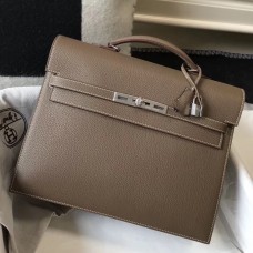 Replica Hermes Kelly Depeche 34 Briefcase In Taupe Calfskin JM1570SZ66