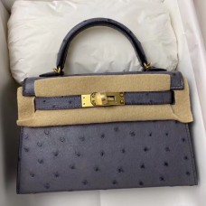 Replica Hermes Kelly Mini II Handmade Bag In Gris Agate Ostrich Leather JM1728ij65