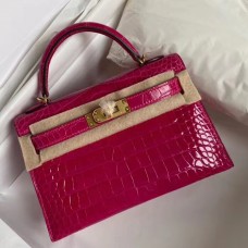Replica Hermes Kelly Mini II Handmade Bag In Rose Red Alligator Crocodile JM576Or19