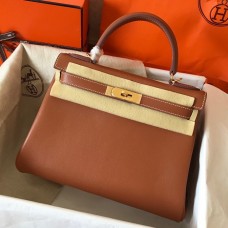 Replica Hermes Kelly Retourne 28 Handmade Bag In Gold Swift Calfskin JM295Va47
