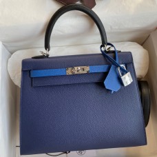 Replica Hermes Kelly Sellier 25 Bicolor Bag in Blue Saphir and Blue France Epsom Calfskin JM265mQ18