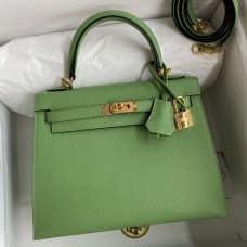 Replica Hermes Kelly Sellier 25 Handmade Bag In Vert Criquet Epsom Calfskin JM1620eZ32