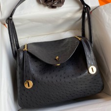 Replica Hermes Lindy 30 Handmade Bag In Black Ostrich Leather JM997QA46