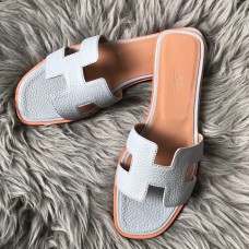 Replica Hermes Oran Slide Sandals In Blue Lin Clemence Leather JM151ec82