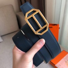 Replica Hermes Pad Reversible Belt In Blue/White Epsom Leather JM874Or19