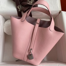 Replica Hermes Picotin Lock 18 Handmade Bag in Rose Sakura Clemence Leather JM299Ph61