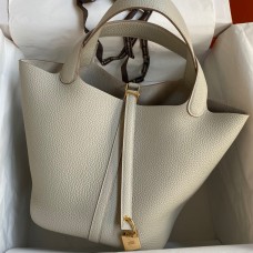 Replica Hermes Picotin Lock 22 Handmade Bag in Pearl Grey Clemence Leather JM1919iH93
