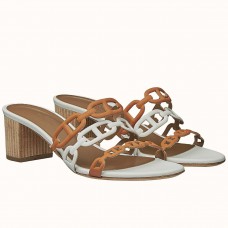 Replica Hermes Tandem Sandals In Brown/White Lambskin JM1885Mq29