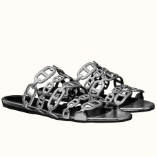 Replica Hermes Thalassa Sandals In Silver Metallic Calfskin JM1316IV87
