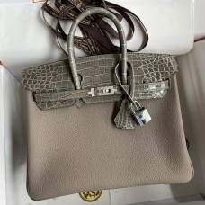 Replica Hermes Touch Birkin 25 Bag In Gris Asphalt Shiny Niloticus Crocodile Skin JM1953dK58