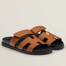 Replica Hermes Women's Chypre Sandals In Brown Calfskin JM296BV51