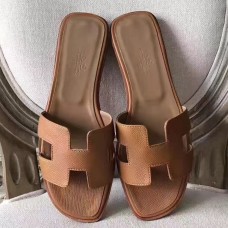 Replica High Quality Hermes Oran Sandals In Brown Epsom Leather JM297Mc61