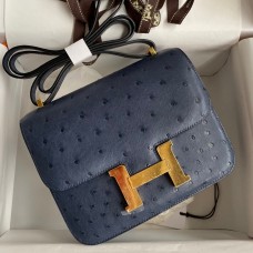 Top Hermes Constance 18 Handmade Bag In Blue Iris Ostrich Leather JM835hk64