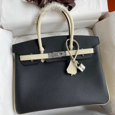 Top Hermes HSS Birkin 30 Bicolor Bag in Black and Craie Epsom Calfskin JM833gt75