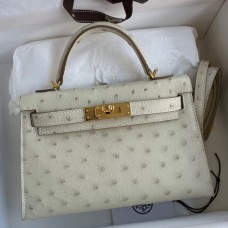 Top Hermes Kelly Mini II Sellier Handmade Bag In Beton Ostrich Leather JM239hk64