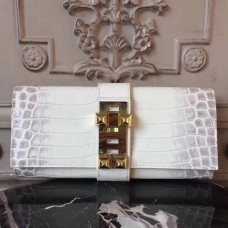 Top Hermes Medor Clutch Bag In White Crocodile Leather JM1727gt75